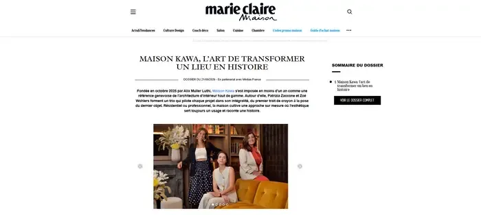 Article Marie Claire Maison consacré à Maison Kawa
